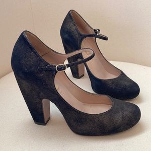 Pura Lopez Dark Grey Shimmery Mary Jane Heels
